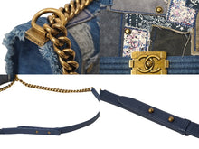 画像をギャラリービューアに読み込む, 極美品 CHANEL シャネル ボーイシャネル チェーンショルダーバッグ 20番台 デニムパッチワーク インディゴ ゴールド金具 中古 61081