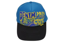 Load image into Gallery viewer, KAPITAL キャピタル キャップ DENIM MEN LOVES CATS K2204XH528 ポリエステル ナイロン ブルー イエロー ONE SIZE 美品 中古 4b006114