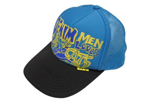 KAPITAL キャピタル キャップ DENIM MEN LOVES CATS K2204XH528 ポリエステル ナイロン ブルー イエロー ONE SIZE 美品 中古 4b006114
