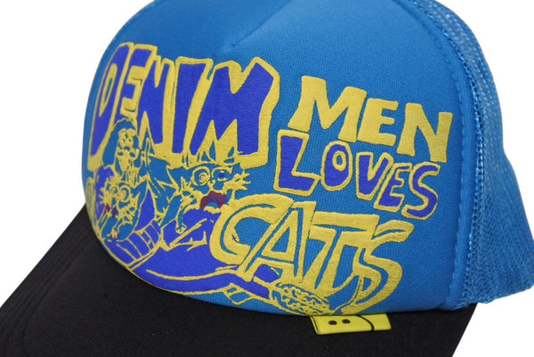 KAPITAL キャピタル キャップ DENIM MEN LOVES CATS K2204XH528 ポリエステル ナイロン ブルー イエロー ONE SIZE 美品 中古 4b006114