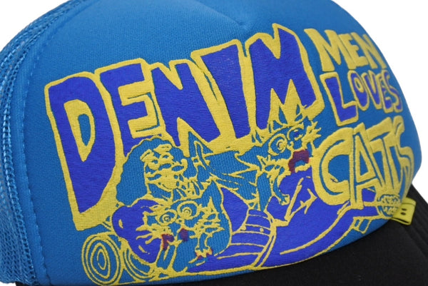 KAPITAL キャピタル キャップ DENIM MEN LOVES CATS K2204XH528 ポリエステル ナイロン ブルー イエロー ONE SIZE 美品 中古 4b006114