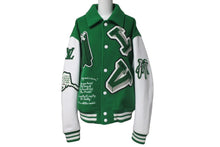 画像をギャラリービューアに読み込む, 新品同様 LOUIS VUITTON ルイヴィトン 21FW レザーバーシティブルゾン HLL69EMJY グリーン ホワイト メンズ 48 中古 61148