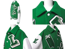 画像をギャラリービューアに読み込む, 新品同様 LOUIS VUITTON ルイヴィトン 21FW レザーバーシティブルゾン HLL69EMJY グリーン ホワイト メンズ 48 中古 61148