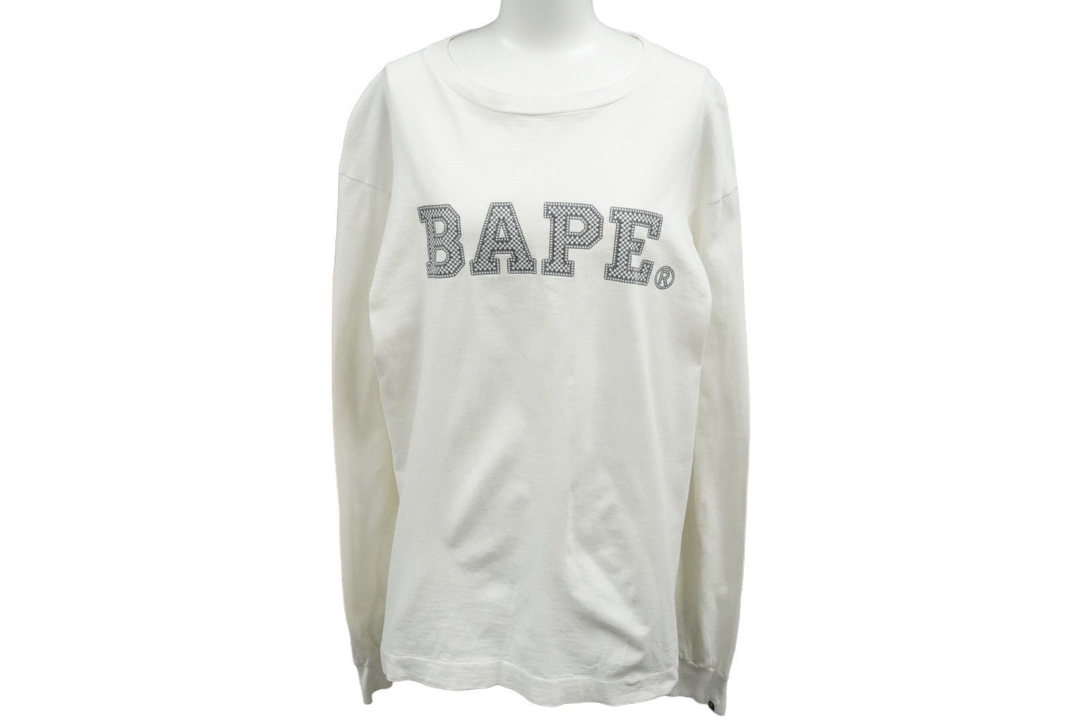 A BATHING APE アベイシングエイプ 長袖Ｔシャツ ラインストーンプリント 90年代 コットン ホワイト グレー M 美品 中古 61187  – Casanova Vintage