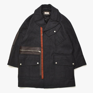 新品同様品 HERMES エルメス エルボーパッチ付き 2024年 コート ジャケット 希少 ブラック ブラウン ダークブラウン シルバー金具 中古 4a006131