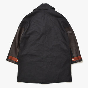 新品同様品 HERMES エルメス エルボーパッチ付き 2024年 コート ジャケット 希少 ブラック ブラウン ダークブラウン シルバー金具 中古 4a006131