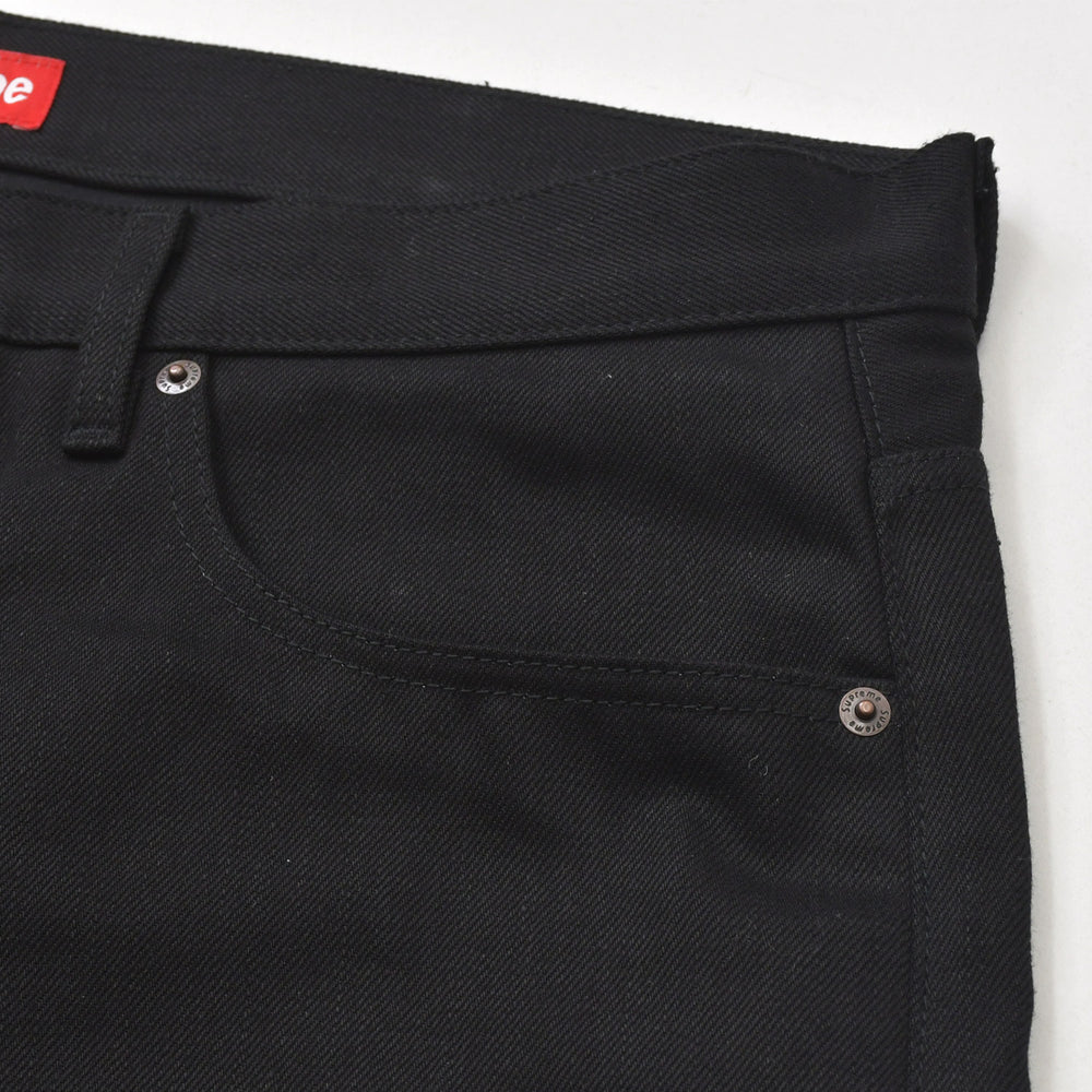 極美品 Supreme シュプリーム リジッド セルビッチ デニム ロゴパッチ コットン サイズ36 ブラック 中古 4a006132