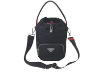 Load image into Gallery viewer, PRADA プラダ バケットバッグ ハンドバッグ テスート ナイロン トライアングルロゴ 筒型 1BE026 ブラック レッド 美品 中古 61401
