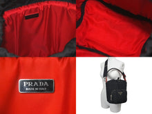 Load image into Gallery viewer, PRADA プラダ バケットバッグ ハンドバッグ テスート ナイロン トライアングルロゴ 筒型 1BE026 ブラック レッド 美品 中古 61401