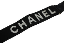 Load image into Gallery viewer, CHANEL シャネル サスペンダー ロゴマーク ヴィンテージ ゴム レザー ブラック ゴールド金具 美品 中古 61407