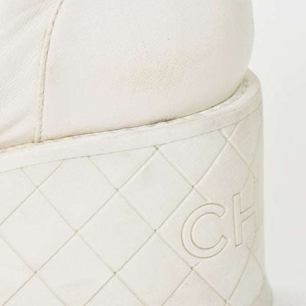 CHANEL シャネル ココマーク コンバットブーツ スニーカー サイズ38 1/2 G45388 ホワイト 美品 中古 4a006143