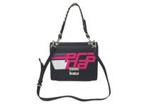 Load image into Gallery viewer, 極美品 PRADA プラダ ２WAYショルダーバッグ サフィアーノレザー スタッズ ブラック ピンク レーシングロゴ 中古 61460