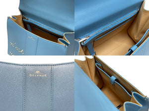 極美品 DELVAUX デルヴォー L'Humour MM ルーモア MM ハンドバッグ AA0480AAM040BCM 2WAY ブルー シルバー金具 中古 4b006147