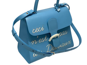 極美品 DELVAUX デルヴォー L'Humour MM ルーモア MM ハンドバッグ AA0480AAM040BCM 2WAY ブルー シルバー金具 中古 4b006147