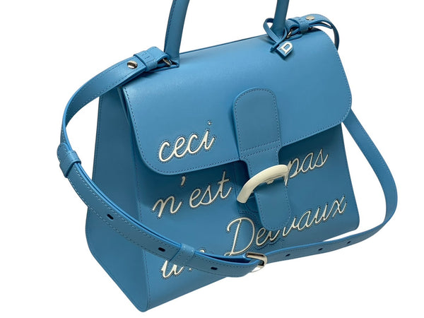 極美品 DELVAUX デルヴォー L'Humour MM ルーモア MM ハンドバッグ AA0480AAM040BCM 2WAY ブルー シルバー金具 中古 4b006147