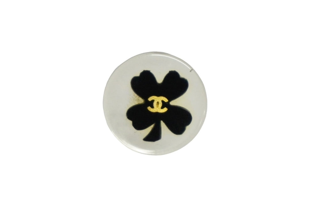 CHANEL Earrings Coco Mark Clover Accessories Black Gold Hardware Good Used 61475