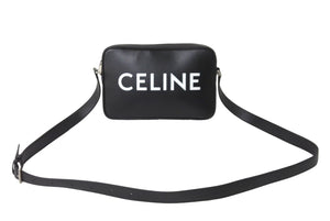 CELINE セリーヌ レザーショルダーバッグ F-C-3213 ロゴ メンズバッグ ブラック シルバー金具 美品 中古 61493