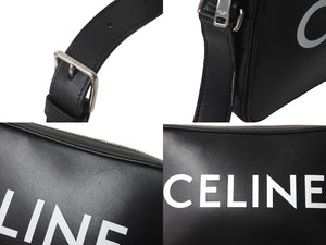 CELINE セリーヌ レザーショルダーバッグ F-C-3213 ロゴ メンズバッグ ブラック シルバー金具 美品 中古 61493