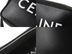 CELINE セリーヌ レザーショルダーバッグ F-C-3213 ロゴ メンズバッグ ブラック シルバー金具 美品 中古 61493