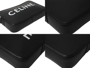 CELINE セリーヌ レザーショルダーバッグ F-C-3213 ロゴ メンズバッグ ブラック シルバー金具 美品 中古 61493