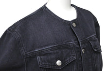 画像をギャラリービューアに読み込む, 新品同様 PRADA プラダ 23SS ノーカラーデニムジャケット トライアングルロゴ Mサイズ コットン ブラック 中古 61508