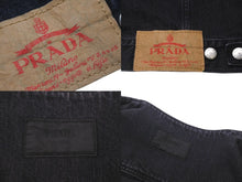 画像をギャラリービューアに読み込む, 新品同様 PRADA プラダ 23SS ノーカラーデニムジャケット トライアングルロゴ Mサイズ コットン ブラック 中古 61508