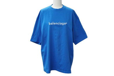 極美品 BALENCIAGA バレンシアガ COPYRIGHT コピーライト ロゴプリント半袖Ｔシャツ コットン ブルー XS 中古 61531