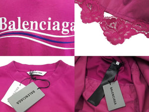 新品末使用 BALENCIAGA バレンシアガ キャンペーンロゴ Tシャツ レース ドレス ワンピース コットン パープル S 中古 61532