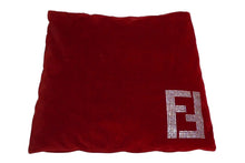 画像をギャラリービューアに読み込む, FENDI フェンディ スワロフスキー ロゴクッション インテリア ベロア レッド 美品 中古 61557