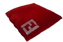 画像をギャラリービューアに読み込む, FENDI フェンディ スワロフスキー ロゴクッション インテリア ベロア レッド 美品 中古 61557