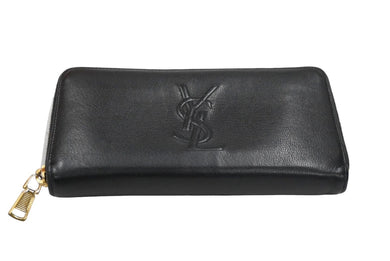 YVES SAINT LAURENT イヴ サンローラン 長財布 ラウンドファスナー YSLロゴ 352904 レザー ブラック 美品 中古 4c061010