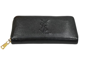 YVES SAINT LAURENT イヴ サンローラン 長財布 ラウンドファスナー YSLロゴ 352904 レザー ブラック 美品 中古 61574