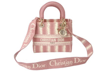 画像をギャラリービューアに読み込む, 極美品 Christian Dior クリスチャンディオール レディディオール 2WAYハンドバッグ ストライプ 刺繍 シグネチャー 中古 61575