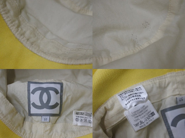 CHANEL CHANEL Sports Line Logo Bucket Hat Yellow Beige Here Mark Hat Accessory Size 57 Good Condition Used 61618