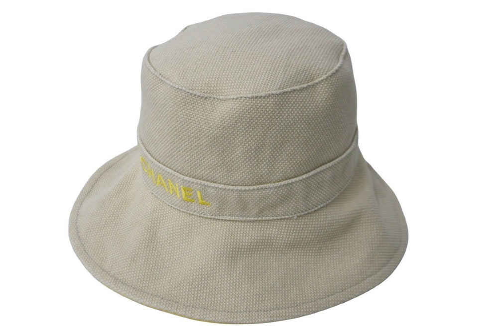 CHANEL シャネル スポーツライン ロゴ バケットハット イエロー ベージュ ココマーク 帽子 小物 サイズ57 美品 中古 61618