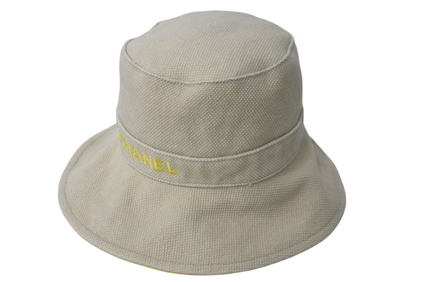 CHANEL CHANEL Sports Line Logo Bucket Hat Yellow Beige Here Mark Hat Accessory Size 57 Good Condition Used 61618