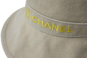 CHANEL CHANEL Sports Line Logo Bucket Hat Yellow Beige Here Mark Hat Accessory Size 57 Good Condition Used 61618