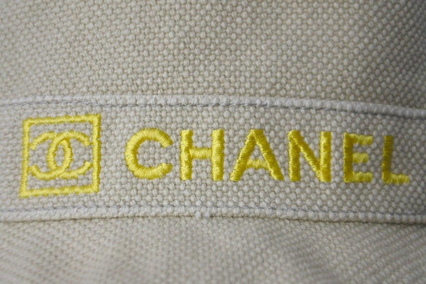 CHANEL CHANEL Sports Line Logo Bucket Hat Yellow Beige Here Mark Hat Accessory Size 57 Good Condition Used 61618