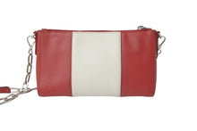 Load image into Gallery viewer, PRADA プラダ ショルダーバッグ サフィアーノレザー チェーンショルダー トライアングルロゴ レッド ホワイト 美品 中古 61629