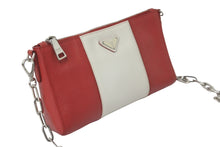 Load image into Gallery viewer, PRADA プラダ ショルダーバッグ サフィアーノレザー チェーンショルダー トライアングルロゴ レッド ホワイト 美品 中古 61629