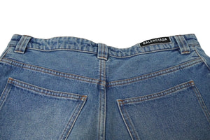 Excellent condition BALENCIAGA baggy denim shorts with front logo, blue, 641464 TDW15 4762 Size 30 Used 61658