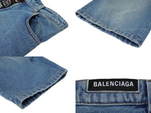 極美品 BALENCIAGA バレンシアガ バギーデニムショートパンツ フロント ロゴ ブルー 641464 TDW15 4762 サイズ30 中古 61658