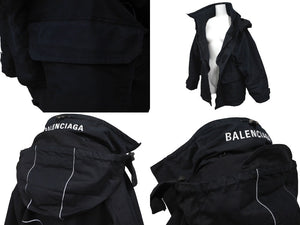 極美品 BALENCIAGA バレンシアガ 16FW スウィング パーカー ジャケット ブラック 517990 ロゴ 刺繍 アウター サイズ34 中古 61660