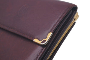 CARTIER カルティエ 三つ折り財布 コインケース付き レザー バーガンディ レッド ゴールド金具 中古 良品 61665