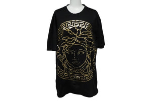 極美品 VERSACE ヴェルサーチ メデューサ プリント 半袖Ｔシャツ ブラック ゴールド トップス A73738 サイズXXL 中古 61677