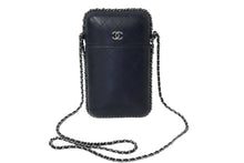 画像をギャラリービューアに読み込む, CHANEL シャネル フォンケース チェーンショルダーバッグ 25番台 ネイビー シルバー金具 美品 中古 61692