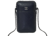 画像をギャラリービューアに読み込む, CHANEL シャネル フォンケース チェーンショルダーバッグ 25番台 ネイビー シルバー金具 美品 中古 61692