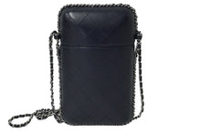 画像をギャラリービューアに読み込む, CHANEL シャネル フォンケース チェーンショルダーバッグ 25番台 ネイビー シルバー金具 美品 中古 61692