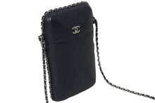 画像をギャラリービューアに読み込む, CHANEL シャネル フォンケース チェーンショルダーバッグ 25番台 ネイビー シルバー金具 美品 中古 61692