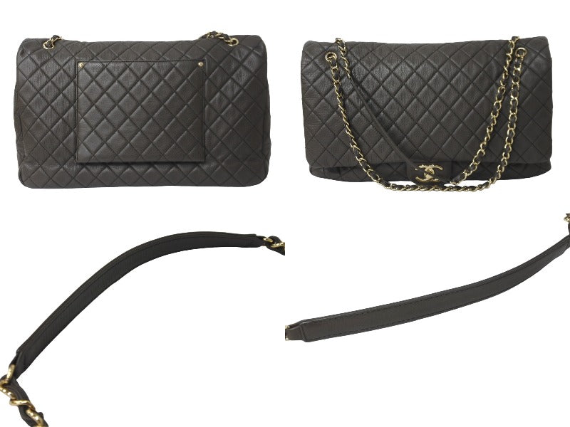 極美品 CHANEL シャネル ジャンボ マトラッセ ショルダーバッグ カーキ チェーンショルダー デカマト 中古 61732